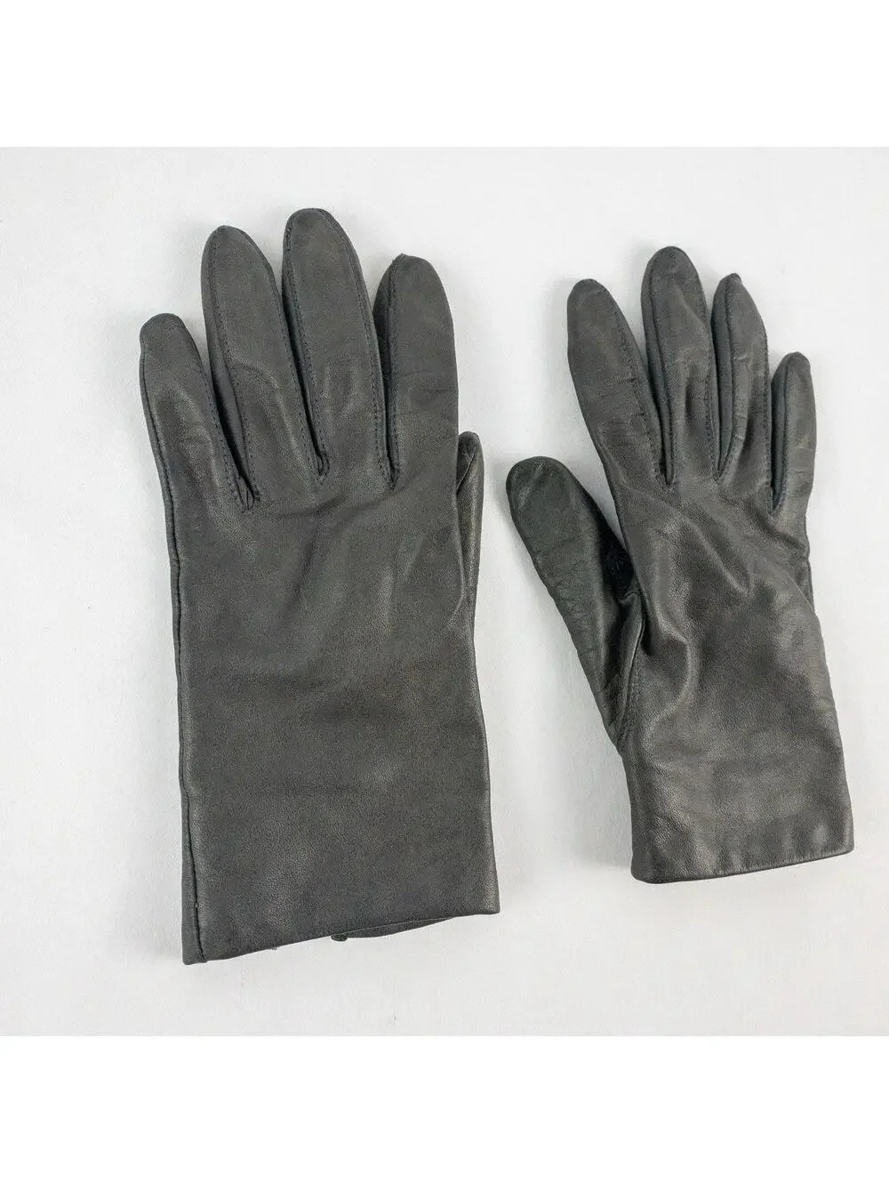 Fownes Vintage Dark Gray Leather Drive Gloves Women Medium 7